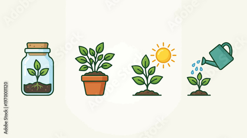 Illustration of plant growth stages from seed to mature plant, symbolizing development and new beginnings
