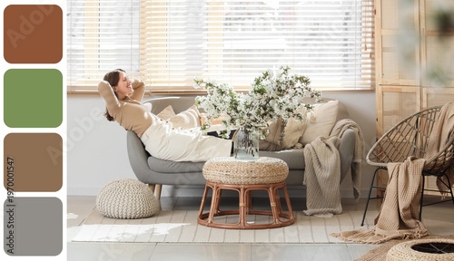 Young woman lying on sofa i...