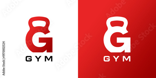 Modern fitness center logo design featuring a kettlebell integrated with the letter G, suitable for gym branding.