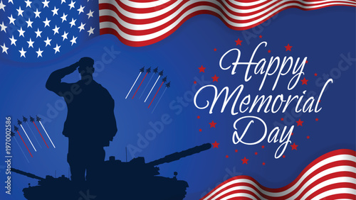 Memorial day tribute honoring service and sacrifice with american flags and silhouette