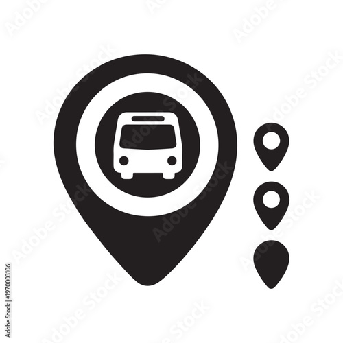 Bus Stop Map Location Pin Icon Set for Public Transport Navigation Information. 