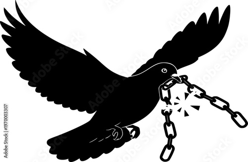 Flying Dove Broken Chain Silhouette Soul Liberation Freedom Death Black Vector