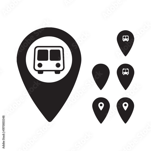 Bus Stop Map Location Pin Icon Set for Public Transport Navigation Information. 