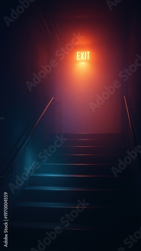 Moody staircase with glowing exit mobile wallpaper