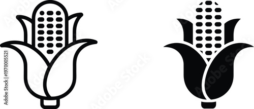 Corn agriculture vector symbol illustration in outline and solid versions on transparent background