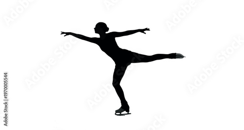 Ice Skater Silhouette vector illustration captures a graceful figure skater in an elegant arabesque pose on the gleaming ice, showcasing artistic balance, fluid motion, and beauty of winter sports.