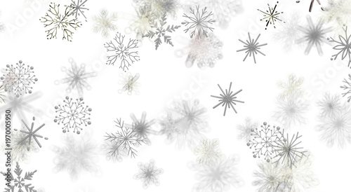 Abstract winter snow pattern with falling snowflakes on white background. Perfect for holiday desig