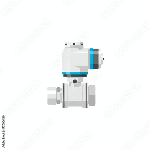 A detailed flat illustration of a white and blue industrial pneumatic valve