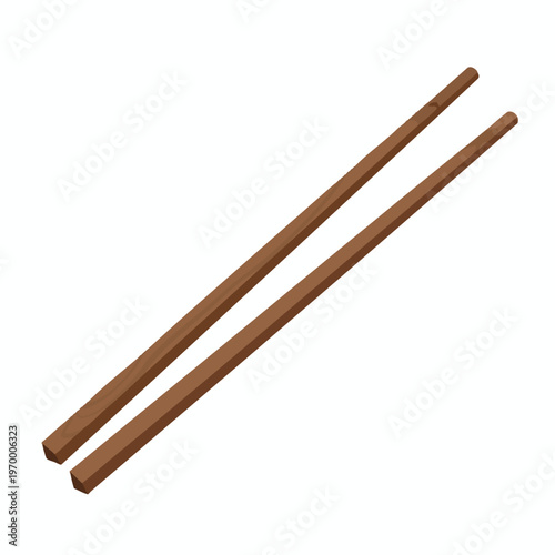 Two simple brown wooden chopsticks, angled on a white background