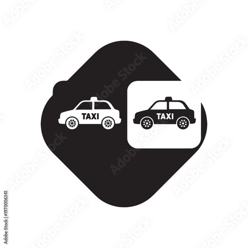 Taxi Cab Service Icon Set with Black and White Vector Vehicle Silhouettes.