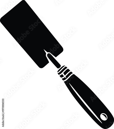 WebBlack silhouette vector illustration of putty knife scraper hand tool with flat blade and handle, used for painting, plastering, scraping, and home improvement tasks.