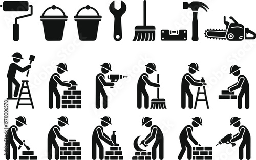 Webconstruction, worker, tools, icon, silhouette, builder, industrial, renovation, maintenance, engineering, contractor, equipment, building, repair, professional