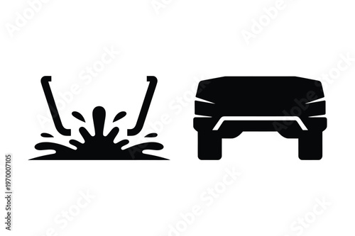 Car driving through water puddle or splash icon vector illustration