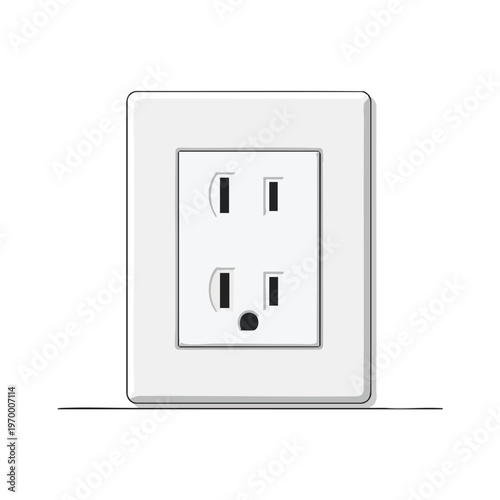 White dual electrical outlet with three slots, on a white background