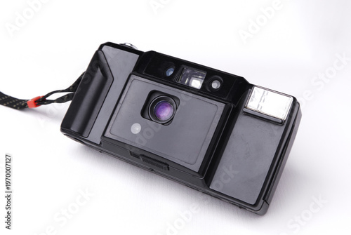 Vintage Black 35mm Film Point and Shoot Camera Isolated on White Background