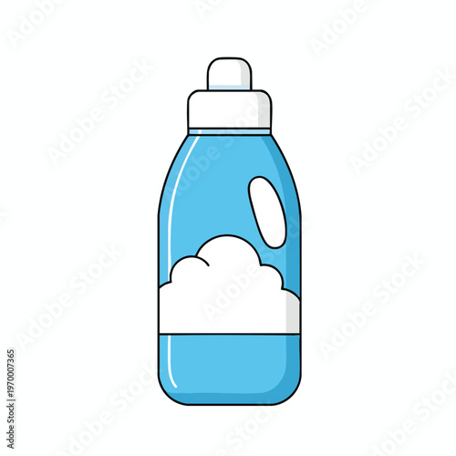 Blue plastic bottle with white cap, handle cutout, and a fluffy white cloud graphic