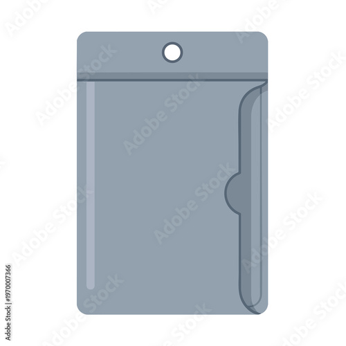 A gray, flat pouch with a hole at the top for hanging