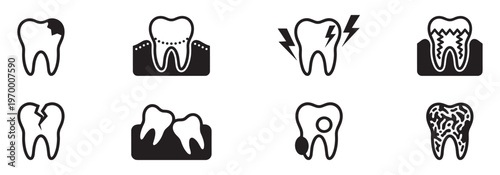 Toothache icon set. Dental health problems and tooth disease symptoms icon set. Vector Illustration. EPS 10