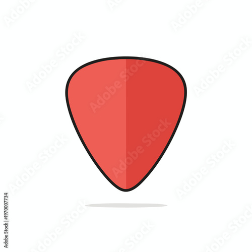 Red teardrop guitar pick with a black outline and shadow