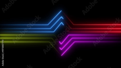 Futuristic neon light lines forming colorful geometric patterns abstract background loop neon lights