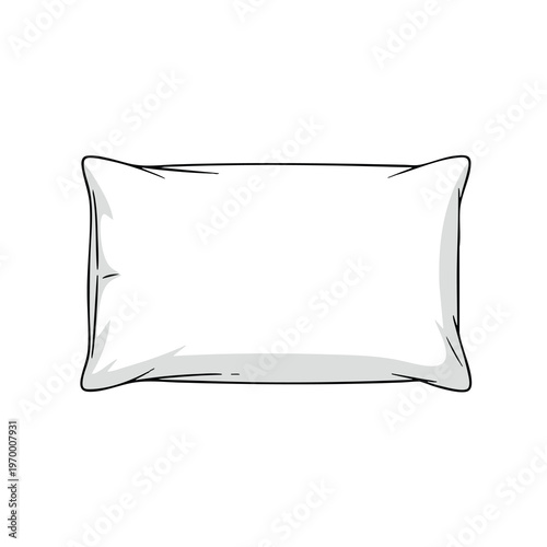A simplistic line drawing of a white rectangular pillow, casting a subtle gray shadow
