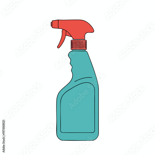 Teal spray bottle with red trigger, ribbed neck, and ergonomic handle
