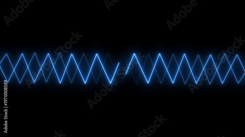 Futuristic blue neon light waveform animation on black background tech and science visualizations blue neon lights