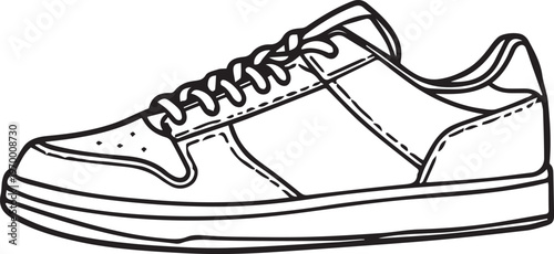 A meticulously crafted line drawing unveils a sleek sneaker, a symbol of sport and leisure, offering a clean, contemporary feel.