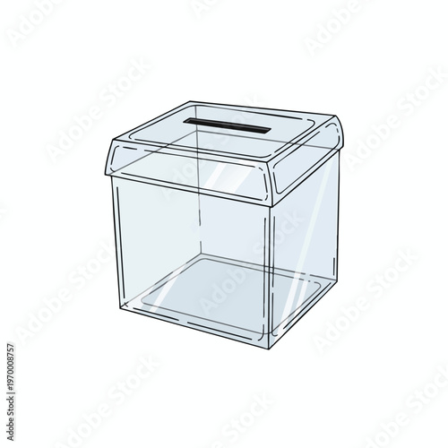 Clear, transparent cubic container with a slot on top for depositing items