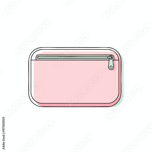 Simple pink pouch with a light green accent and a metal zipper closure