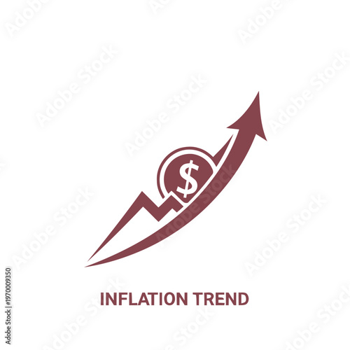 Inflation Trend Icon Vector Illustrating Economic Growth with Dollar Coin and Upward Arrow Graph