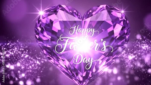 Happy fathers day purple heart shaped diamond sparkle glitter