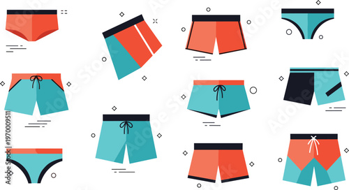 Men underwear and swim shorts icons set with briefs boxers and trunks minimal flat vector illustration isolated on white background
