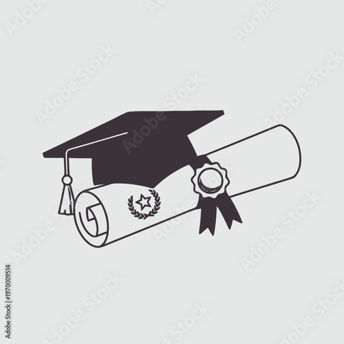 Vector illustration of academic achievement, featuring a graduation cap and a prestigious rolled diploma with a seal, symbolizing educational milestones and future success. Ideal for celebration