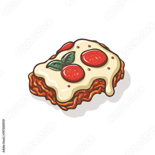 Minimalist 2D vector icon representation of a Chicken Parmigiana, displayed on a pure white background