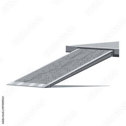 Gray metal ramp with textured surface, casting a shadow