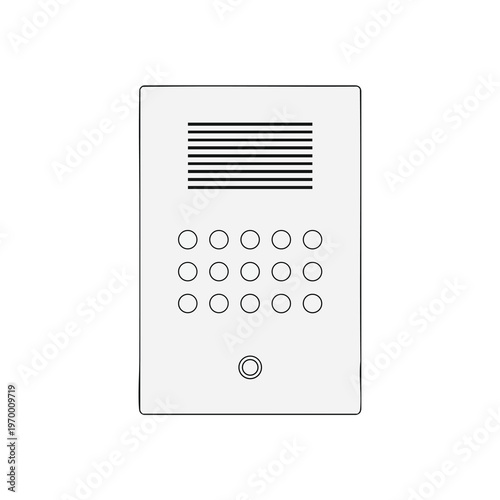 A flat vector illustration of a modern intercom panel with keypad and speaker