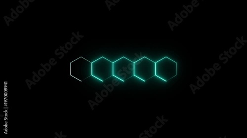 Futuristic neon-lit hexagonal pattern animation on black background for technology and digital themes