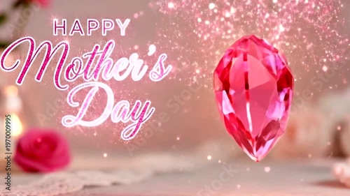 Happy mothers day greeting card with pink heart and rose