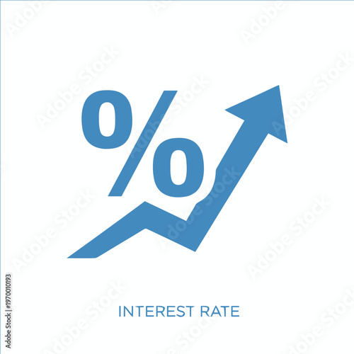 Blue icon representing increasing interest rates and percentage growth, symbolizing positive financial trends, economic expansion, investment returns, and strong banking performance
