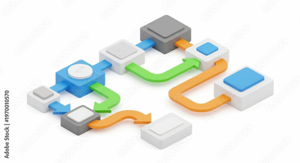 Obraz premium A 3D flowchart with colorful arrows.
