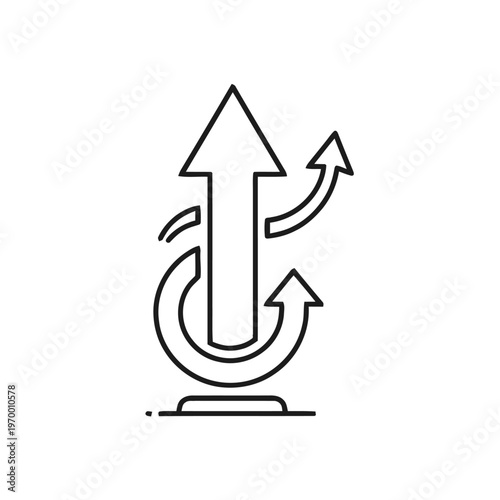 Dynamic upward arrow icon with swirling elements, symbolizing continuous growth, progress, and increasing rates. Represents improvement and positive trends