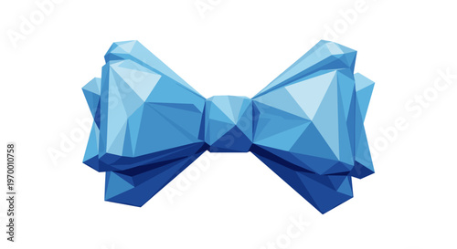 Geometric blue bow brooch with faceted design isolated on white background