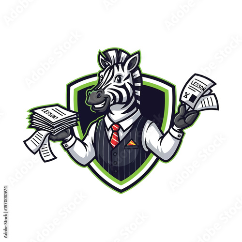 Zebra in suit as instructor handing out lesson sheets