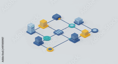 A network of interconnected servers and databases.