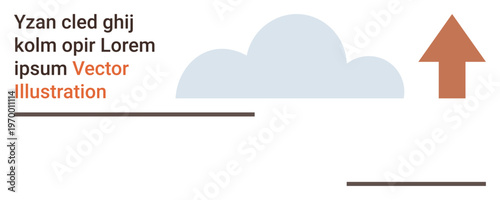 Data transfer, cloud computing, business growth, web design, minimalism, presentation . Image features a cloud, an arrow pointing upward and placeholder text. Cloud computing and business growth