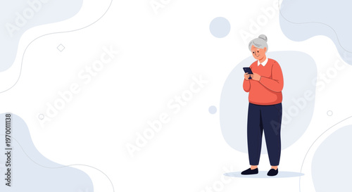 Elderly Woman Using Smartphone, Modern Technology for Seniors, Connection