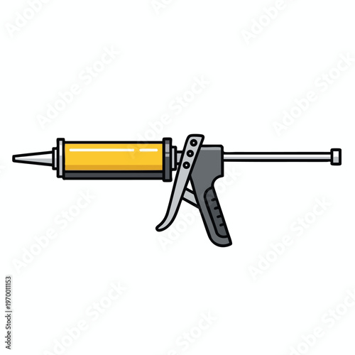 A flat illustration of a sealant gun with a yellow cartridge, ready to use