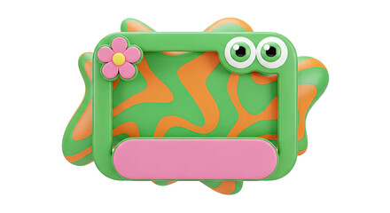 3D Cute Green Frog Frame with Flower and Eyes