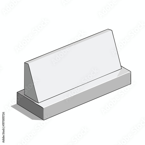 Isometric view of a gray geometric wedge on a rectangular base